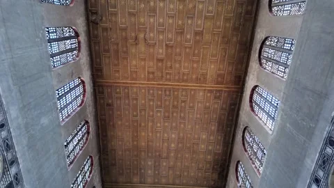 4K Slow Motion Perspective View Of Ancient Timber Church Ceiling Rome Vídeos de archivo 331541237