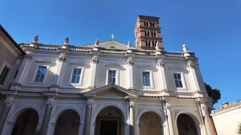 4K Slow Motion Perspective View Of Grand Roman Basilica Facade Video stock 331541303