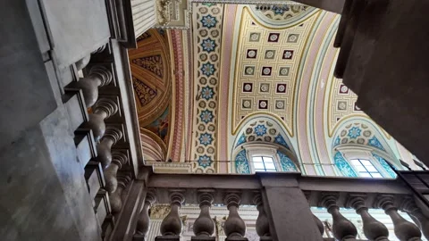 4K Slow Motion Perspective View Of Ornate Church Ceiling Rome Stock Footage 331541410