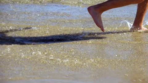 4K Slow Motion Skim Board, Shore Water Summer Surf, Young Boy Wave Splash Stock Footage 83256115