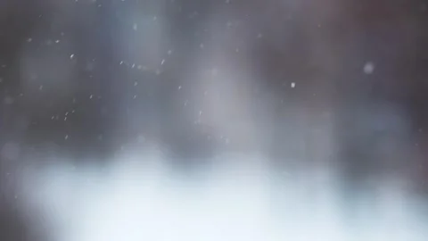 4K slow motion snowfall on soft blurred background. Floating snow particles c Stock Footage 327239571