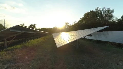 4K Slow Motion Solar Panels Sunset Video stock 94595472