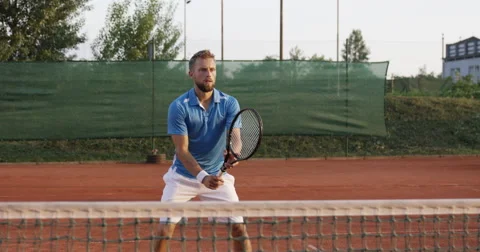 4K Slow Motion Of Tennis Player Hitting Backhand And Forehand Stock Footage 61023038