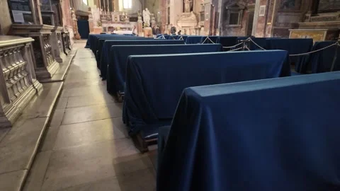 4K Slow Motion Tracking Perspective Of Church Pews Stock-Footage 333920427