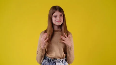 4k slow motion video of one woman waving her hands and showing that she didn't Stock Footage 235014240