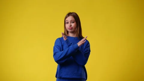 4k slow motion video of one girl which stopping someone with a negative facial Stock Footage 238450148