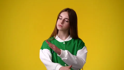 4k slow motion video of one girl which stopping someone with a negative facial Video stock 240364460