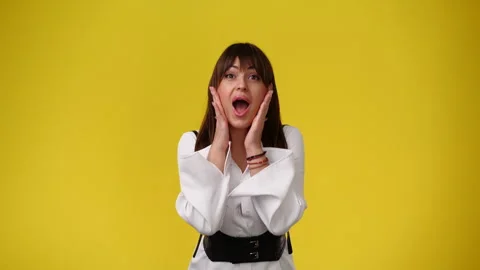 4k slow motion video of one woman who emotionally rejoices over yellow Stock Footage 240459665
