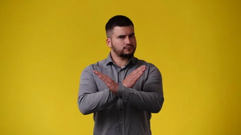 4k slow motion video of one man which stopping someone with a negative facial Stock Footage 241359690