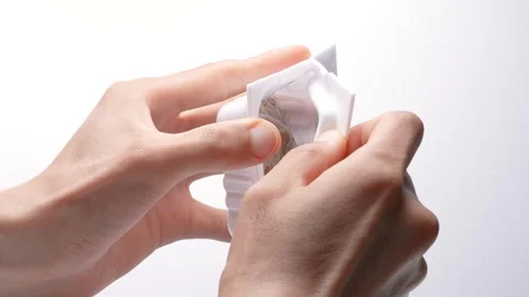 4K slow motion video of opening a pack of natto. (fermented soybeans) Stock Footage 263161445