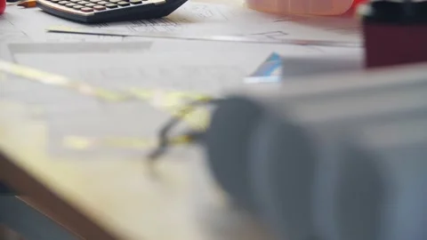 4k slow motion video of place of work background with different work tools. Stock Footage 195030481