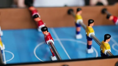 4K Slow motion video of a table football foosball game field. Close up macro Stock Footage 340798410