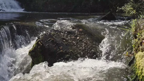 A 4K Slow Motion video of a tranquil cascading water fall and a flowing river Stock Footage 278806639