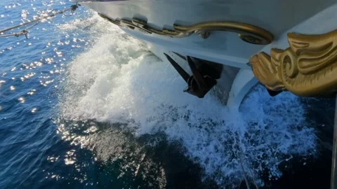 4k slow motion video of waves being cut by bow stem of the ship. Malta, Europe Stock-Footage 230099796