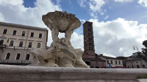 4K Slow Motion View Of Santa Maria In Cosmedin Church And Fountain Rome 動画素材 331538643