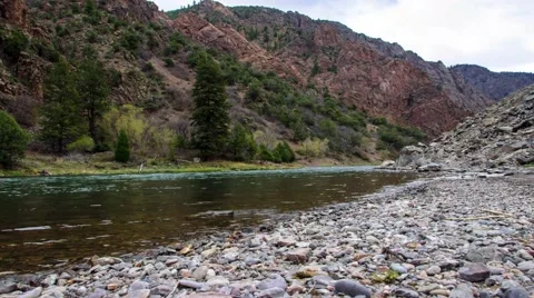 4K Slow Moving Time Lapse Mountain River Stock Footage 49438071