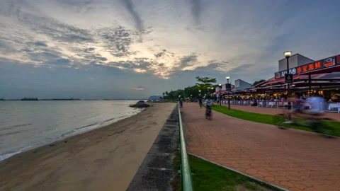 4k slow pan Sunset Timelapse : Singapore, East Coast Park, Jumbo Seafood Stock Footage 149727523
