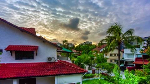 4K Slow Pan Sunset Timelapse : Singapore Neighbourhood Stock Footage 149727583