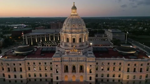 4K Slow Reverse Aerial Shot Of Saint Paul Capitol Building At Sunset Stock Footage 223501267
