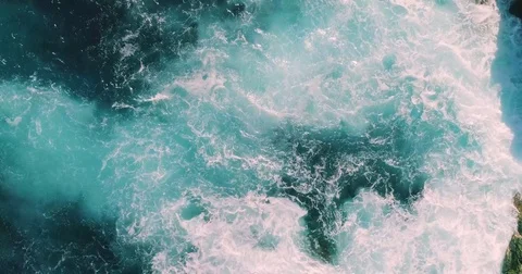 4k Slowmotion drone shot of powerful ocean waves crashing rocks in Tenerife Stock Footage 84193646