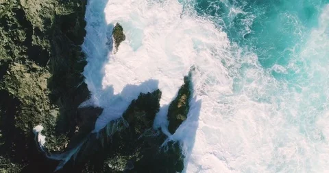4k Slowmotion drone shot of powerful ocean waves crashing rocks in Tenerife Stock Footage 84193869