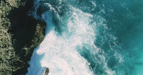 4k Slowmotion drone shot of powerful ocean waves crashing rocks in Tenerife Stock Footage 84193909