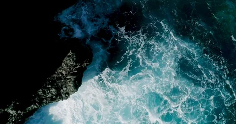 4k Slowmotion drone shot of powerful ocean waves crashing rocks in Tenerife Stock Footage 90291799