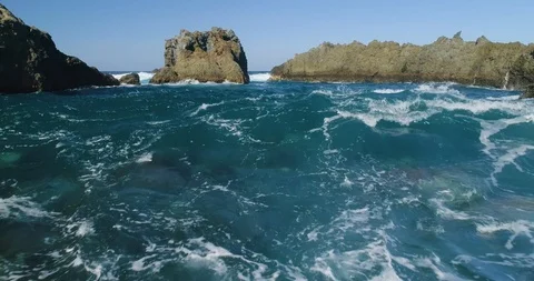 4k Slowmotion drone shot of powerful ocean waves crashing rocks in Tenerife 스톡 동영상 90308922