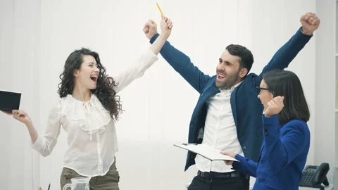 4k slowmotion video of office workers with successful facial expressions. Stock Footage 137810318