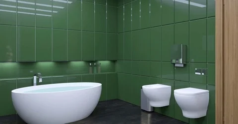 4k. Small, modern bathroom interior Stock Footage 73619941