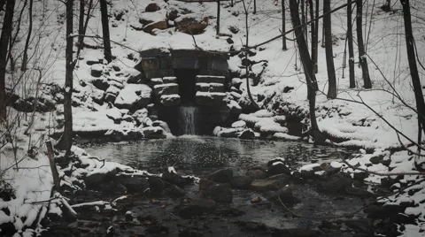 4k - small pond in winter Stock Footage 60061131
