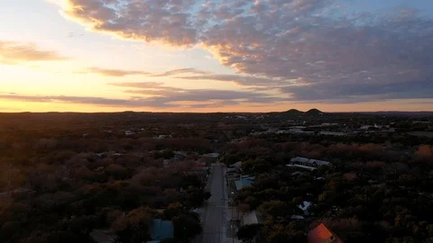 4K Small Texas Town at Sunset Aerial View Lowering Texas Landscape Video stock 123313112