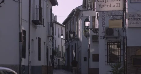 4k small tiny european street at summer in slow motion with lens flare Stock Footage 54200772