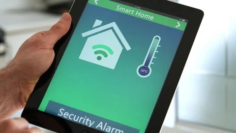 4K Smart Home Security Alarm On Tablet Screen Stock Footage 74962765