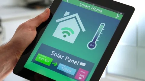 4K Smart Home Solar Panel Status On Tablet Screen Stock Footage 74962913