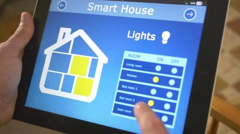 4K Smart House Automation Lights Control App On Tablet Stock Footage