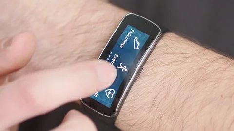 4K Smart Watch Curved Screen On Wrist Being Used Stock Footage 71689373