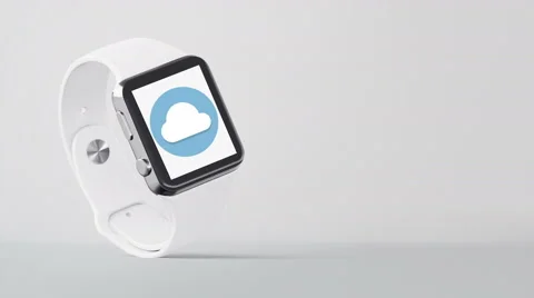 4k - Smartwatch with cloud logo symbol icon sign Stock Footage 68946017