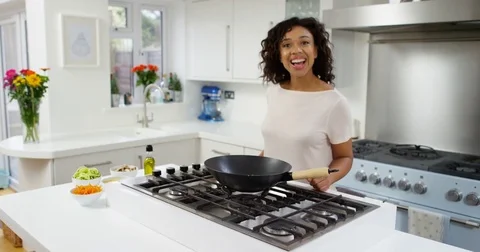 4K Smiling woman preparing a healthy meal for TV show or internet vlog Stock Footage 75242554