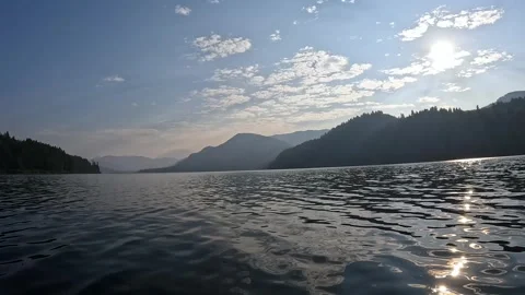 4K smooth action camera footage while kayaking on forested Yale Lake, WA, USA Stock Footage 340877841