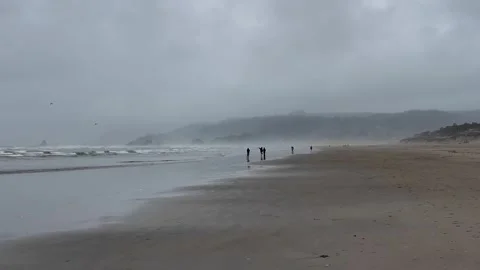 4K smooth stabilized footage of almost empty Cannon Beach in Oregon, USA Stock Footage 339422622