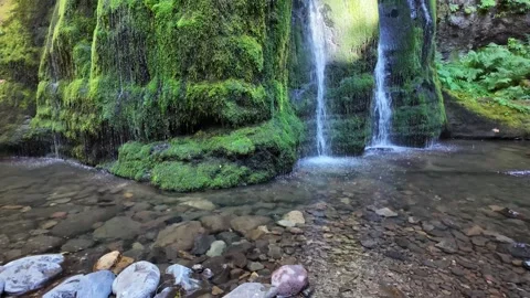 4K smooth stabilized footage of beautiful Spirit Falls in Oregon, USA Stock Footage 344383441