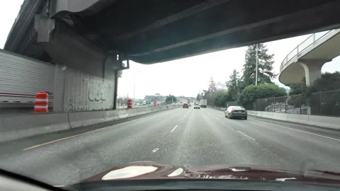 4K smooth stabilized footage captured from inside moving vehicle on I-5 Portland Video stock 326227748