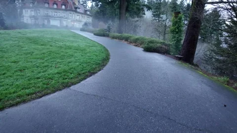 4K smooth stabilized footage of Pittock Mansion in Portland filmed early morning Video stock 325862265