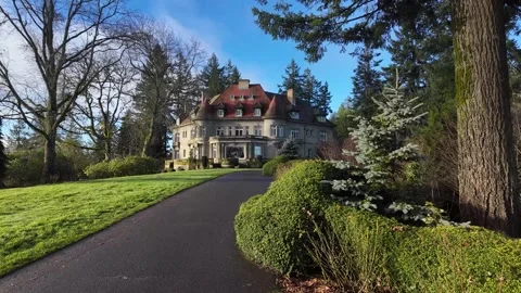 4K smooth stabilized footage of Pittock Mansion in Portland filmed early morning Video stock 325862691