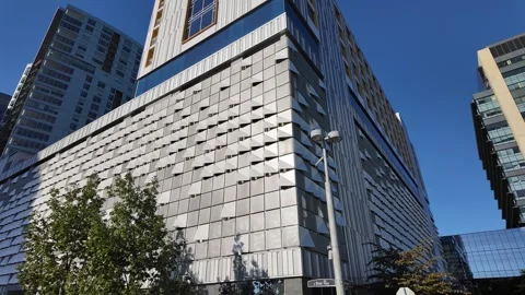 4K smooth stabilized video of modern high rise buildings in Portland, Oregon Stock Footage 317758455