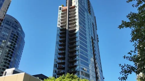 4K smooth stabilized video of modern high rise buildings in Portland, Oregon Stock Footage 317758481