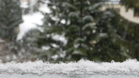 4K Snow falling on the window sill Stock Footage 46703556