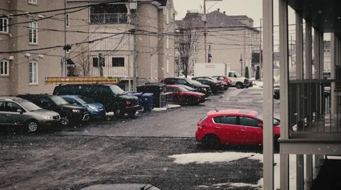 4K - Snowing in the parking Stock Footage 61251472