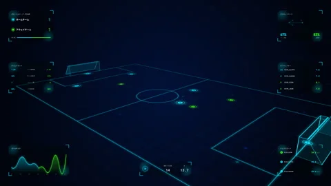 4K Soccer Analytics HUD Goal Kick Strategic Long Pass Possession Flow Loop Stock Footage 335267931